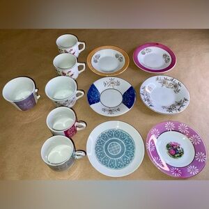 Vintage porcelain demitasse teacup and saucer set - Japan - lustreware 12 pieces